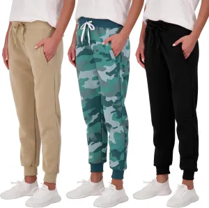 Real Essentials 3 Pack: Women's Ultra-Soft & Warm Fleece Joggers Sweatpants with Pocket (Available in Plus Size)