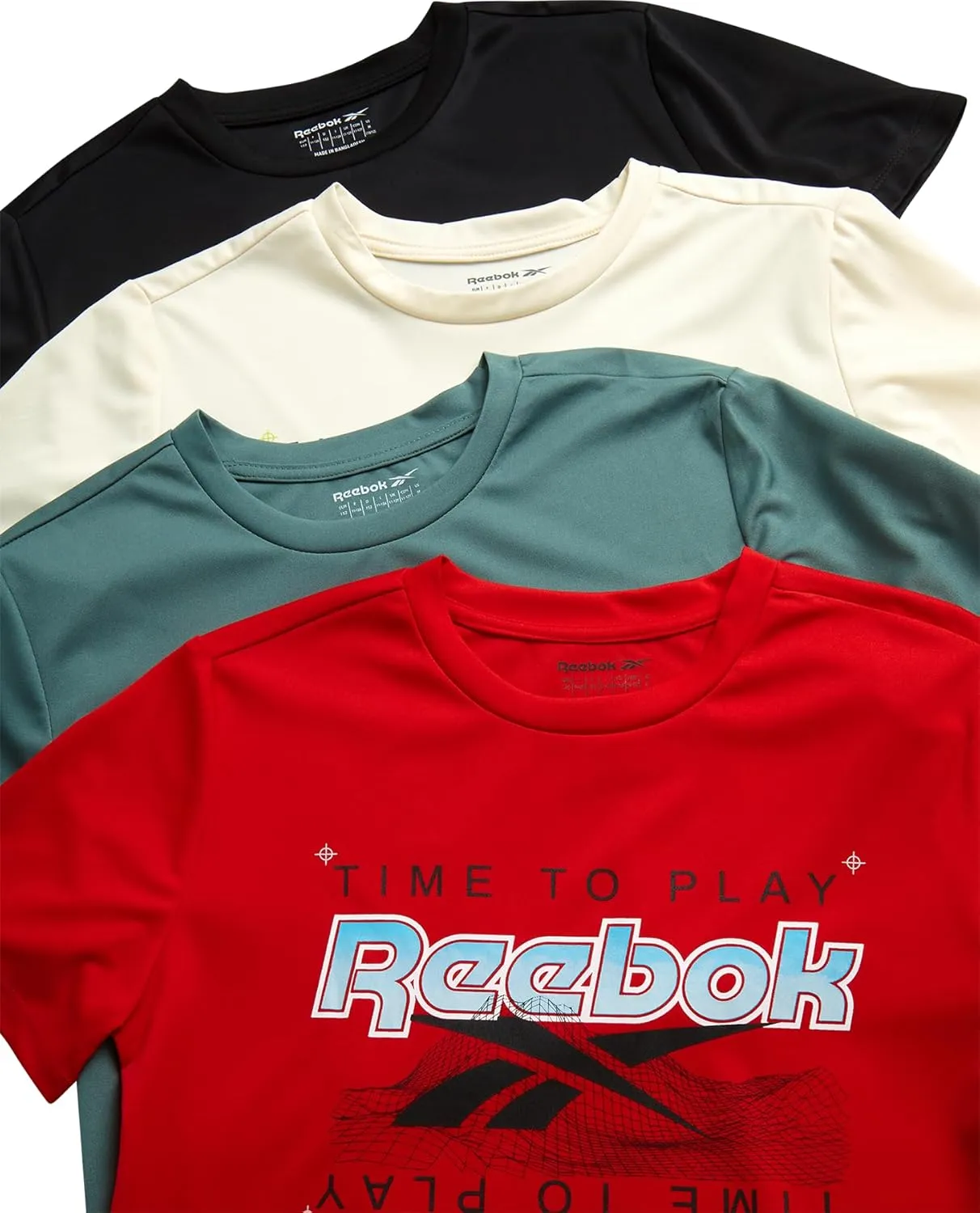 Reebok Boys Shirts - 4 Pack Active Performance Dry Fit T Shirt - Athletic Boys T Shirts Kids Training Tops (8-20)