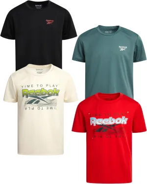 Reebok Boys Shirts - 4 Pack Active Performance Dry Fit T Shirt - Athletic Boys T Shirts Kids Training Tops (8-20)