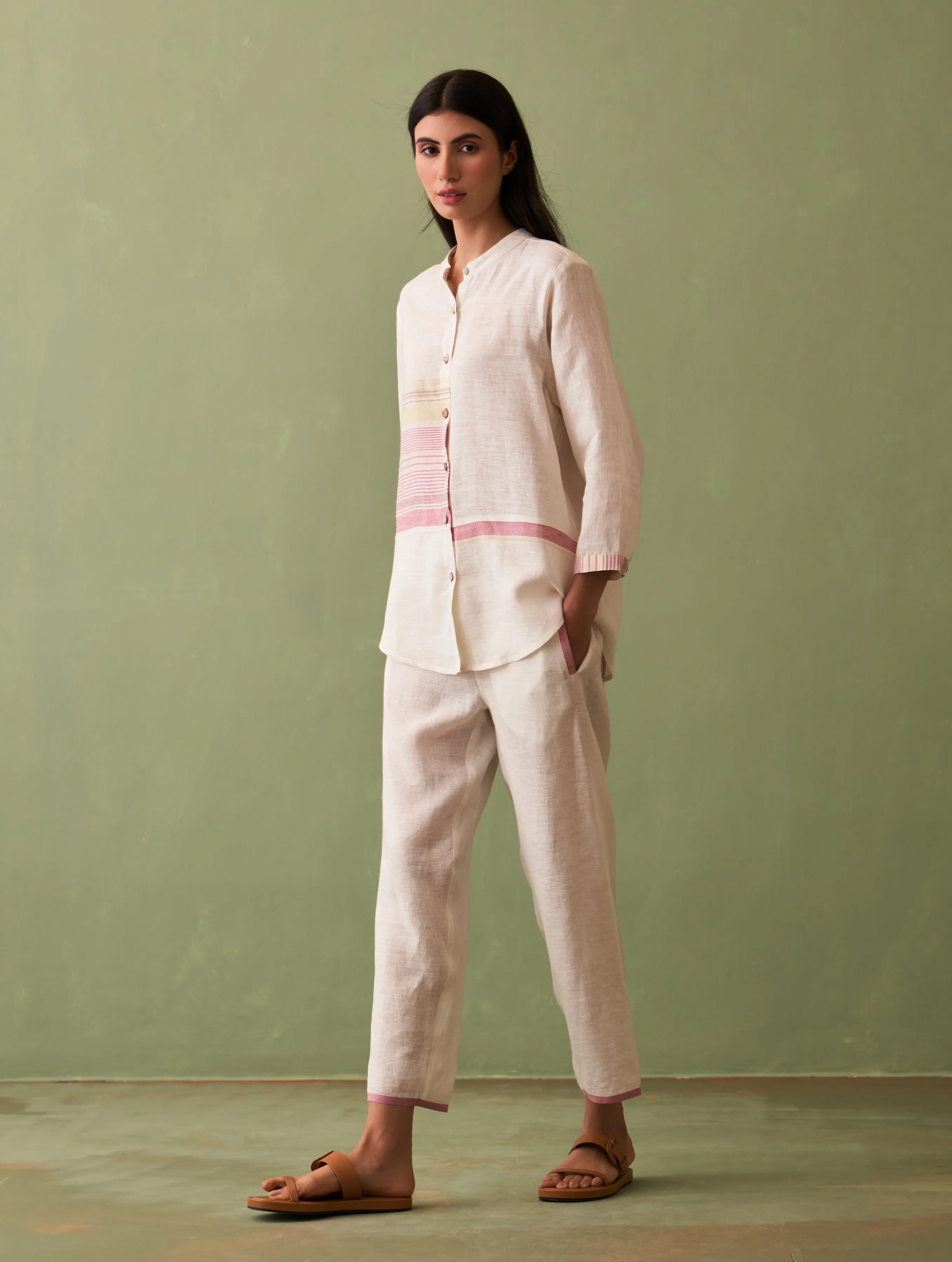 Resa Border Linen Co-ord Set - Ivory