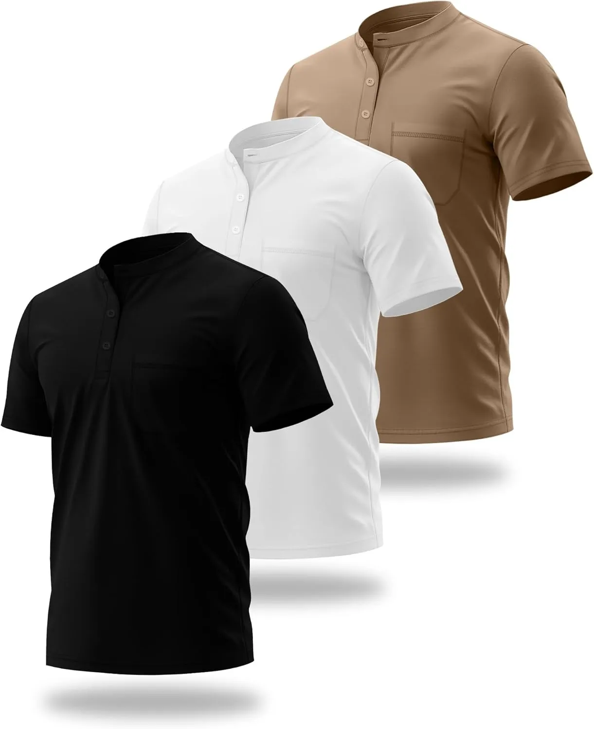 Riyiper 3 Pack Men's Big and Tall Henley T-Shirts, Short Sleeve Pocket Cotton Loose Fit Shirt Summer Oversized Button Tee