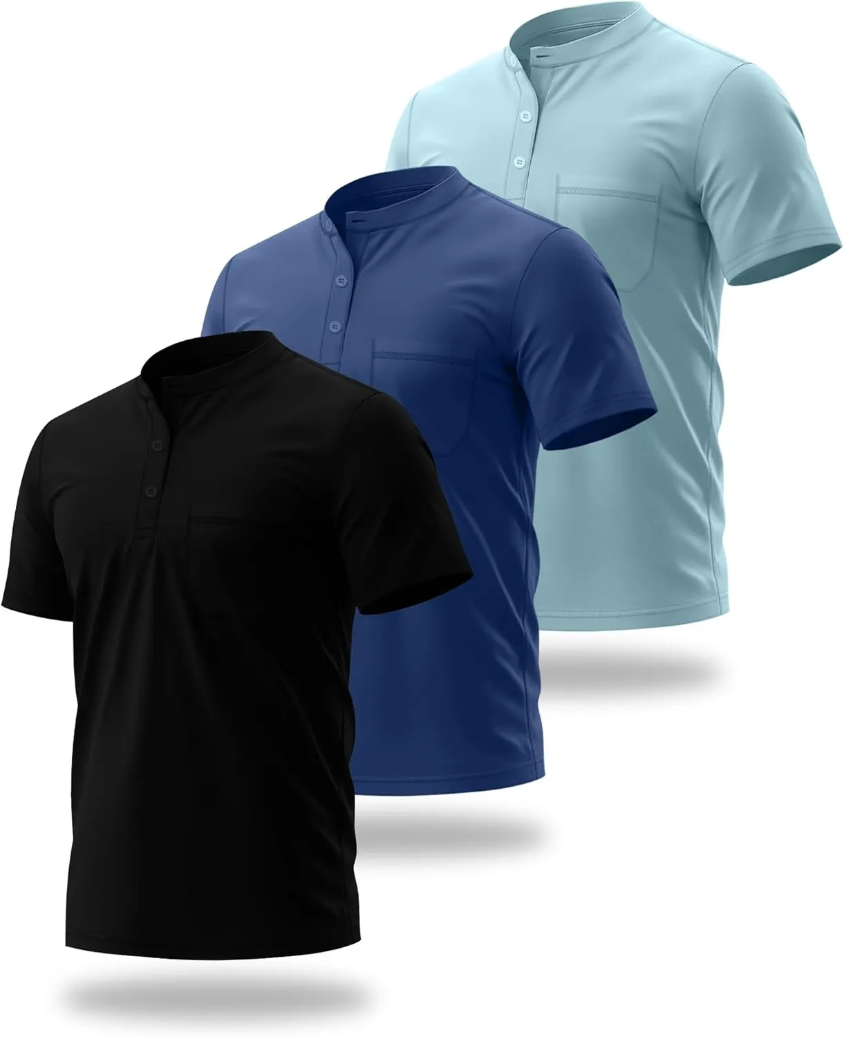 Riyiper 3 Pack Men's Big and Tall Henley T-Shirts, Short Sleeve Pocket Cotton Loose Fit Shirt Summer Oversized Button Tee