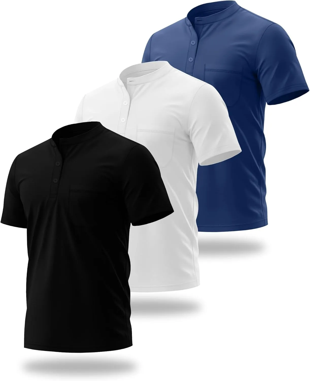 Riyiper 3 Pack Men's Big and Tall Henley T-Shirts, Short Sleeve Pocket Cotton Loose Fit Shirt Summer Oversized Button Tee