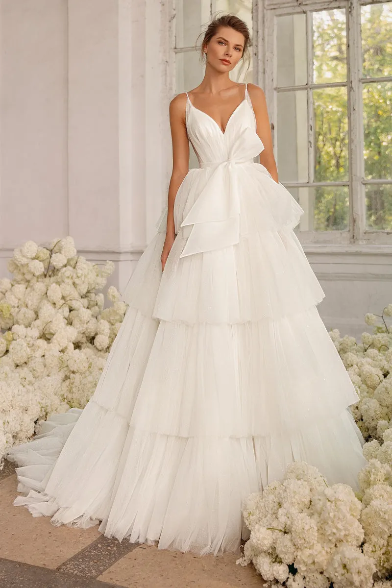 Romantic Glam Ivory Trendy Tulle Tiered Maxi Dress