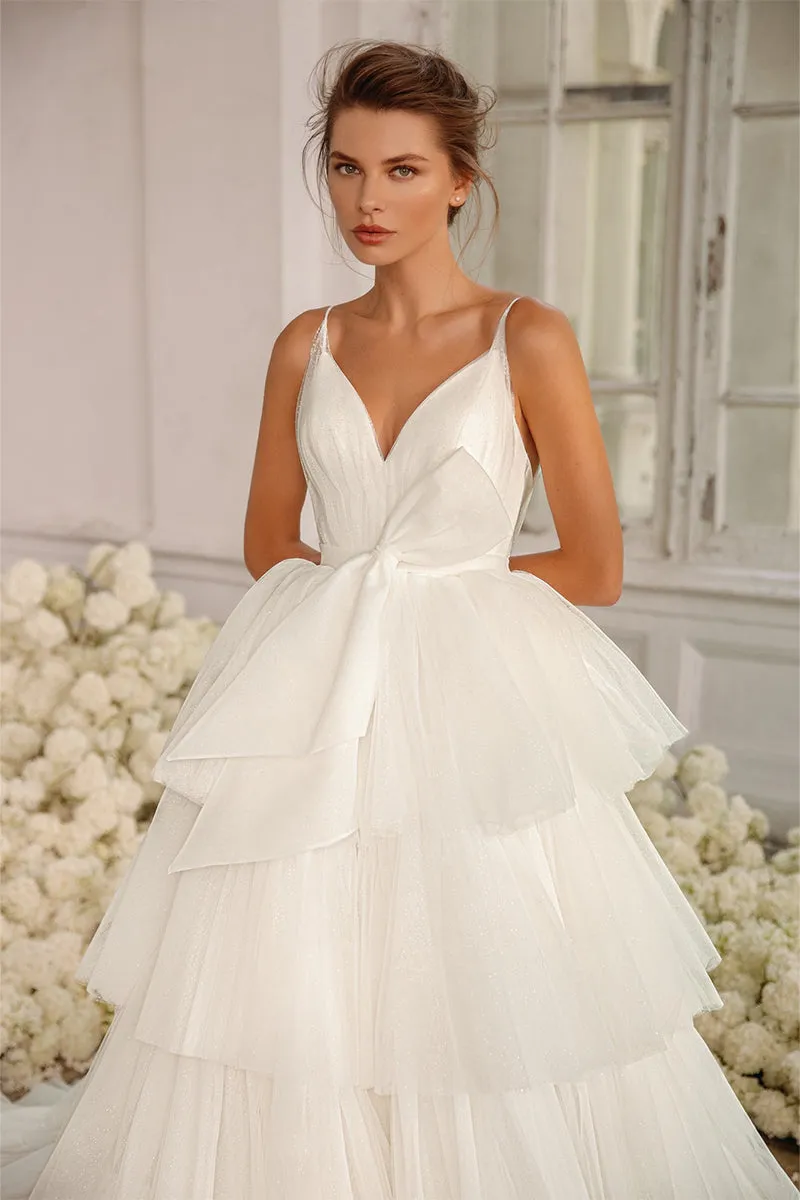 Romantic Glam Ivory Trendy Tulle Tiered Maxi Dress