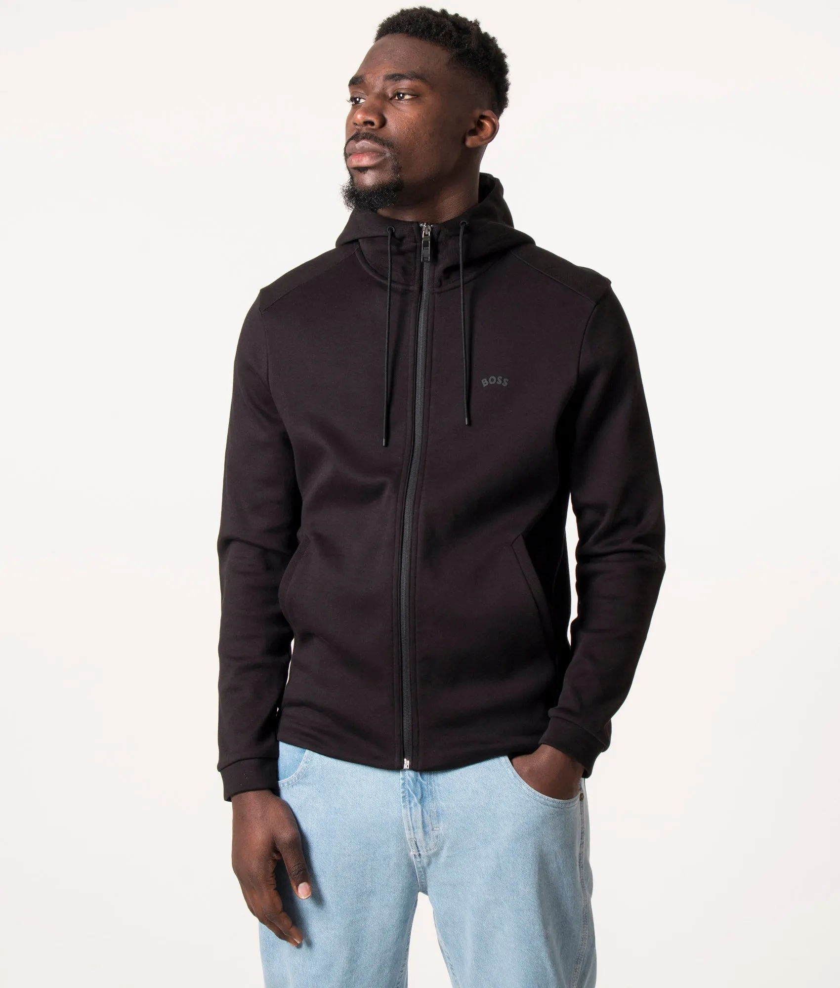Saggy Curved Logo Zip Through Hoodie