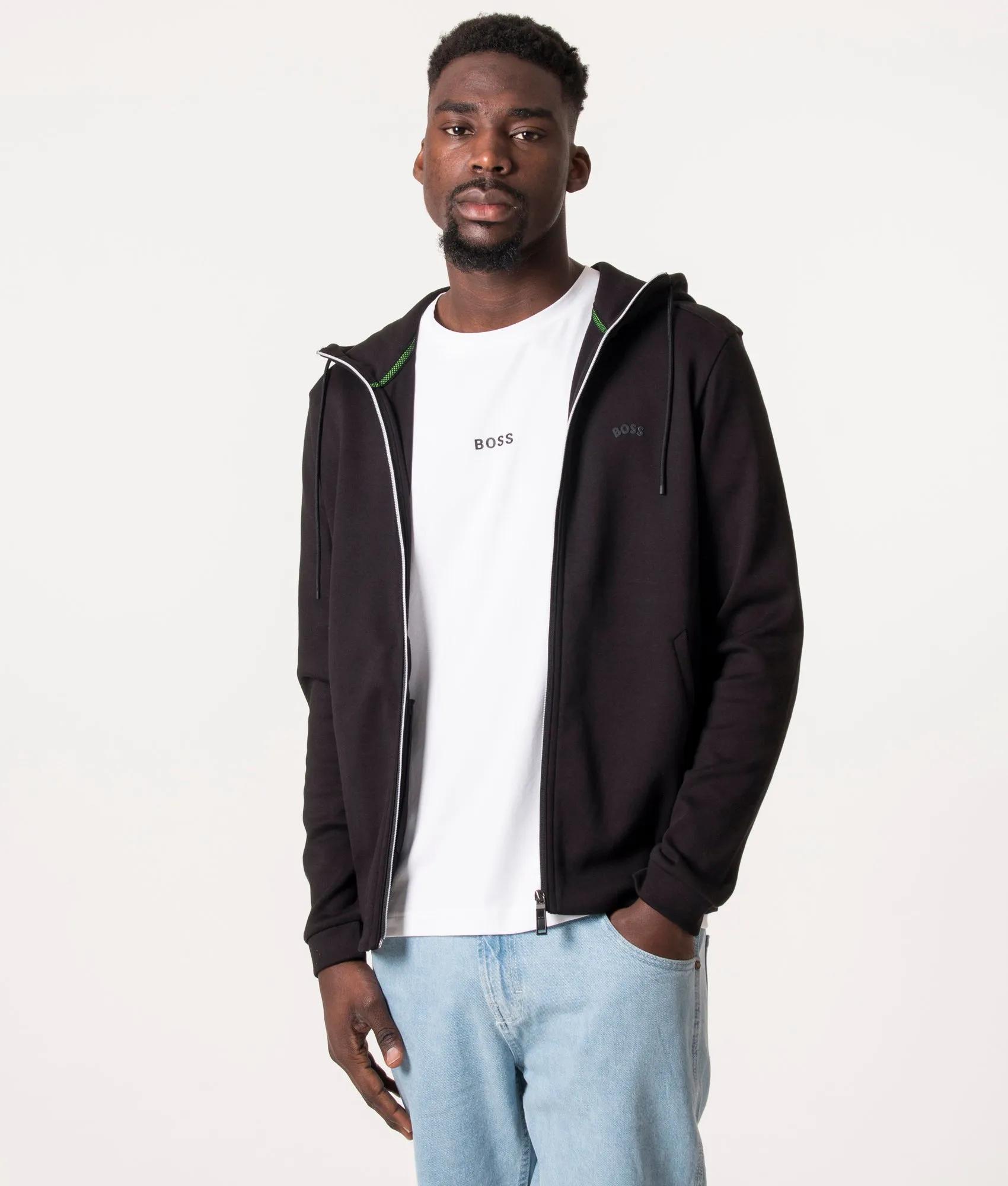 Saggy Curved Logo Zip Through Hoodie