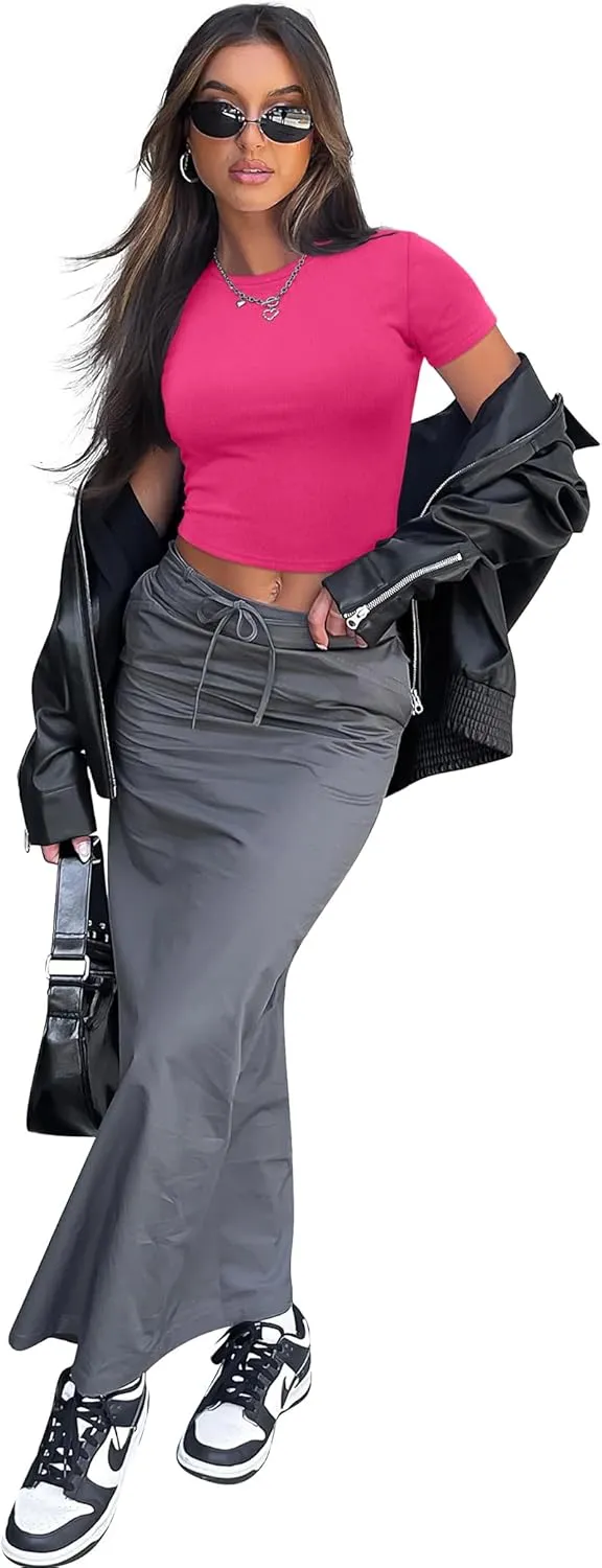 SAMPEEL Crop Tops for Women Summer Trendy Tight Tshirts 2024 Slim Fit