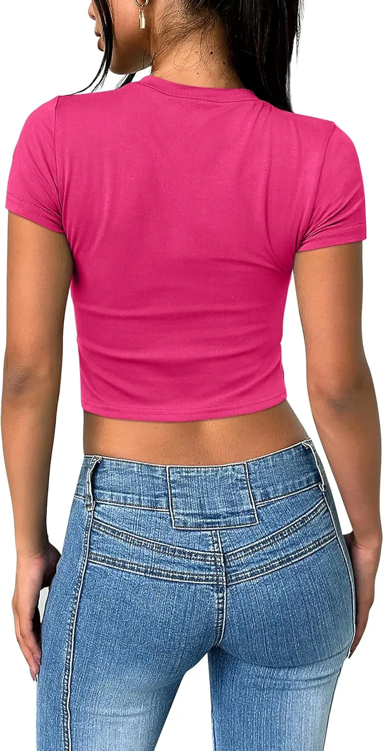 SAMPEEL Crop Tops for Women Summer Trendy Tight Tshirts 2024 Slim Fit