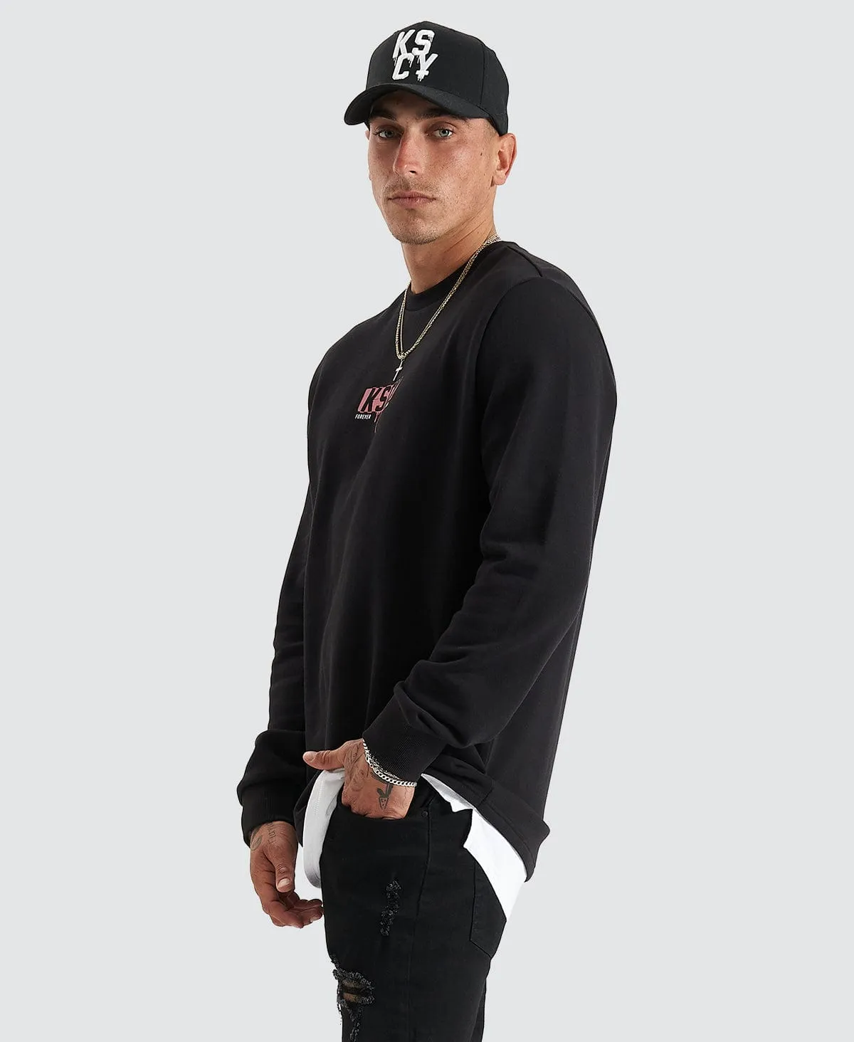 Santa Ana Layered Dual Curved Sweater Jet Black