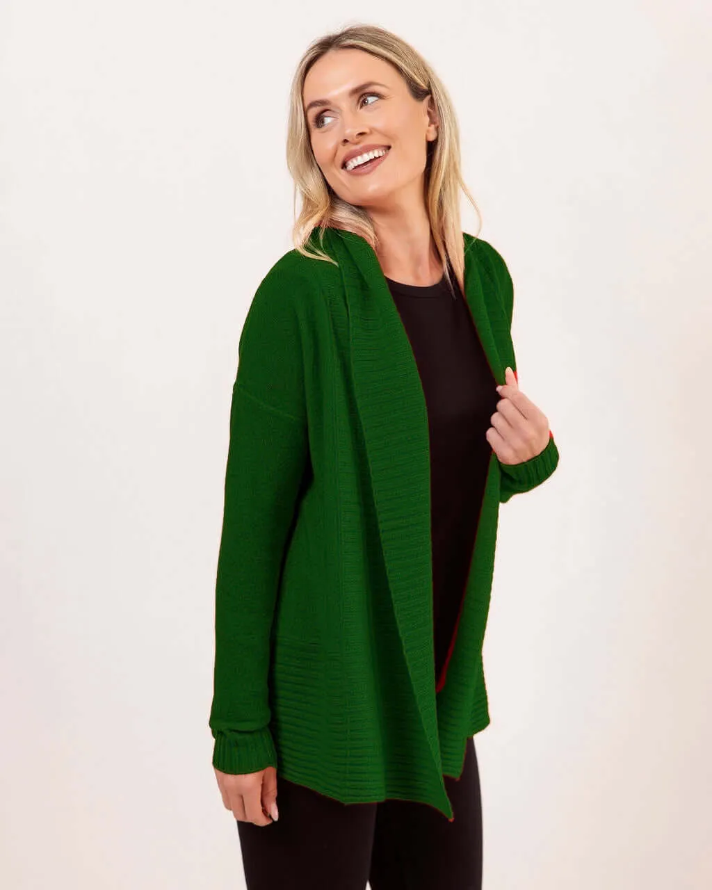 See Saw Luxe Merino Shawl Collar Cardigan in Khaki