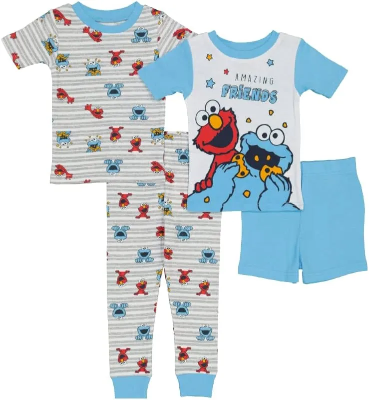 Sesame Street Boys' Baby 4-Piece Snug-fit Cotton Pajama Set