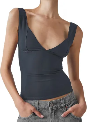 Sexy Corest Tops for Women - Backless Tank Top Deep V Workout Plunge Going Out Summer Trendy