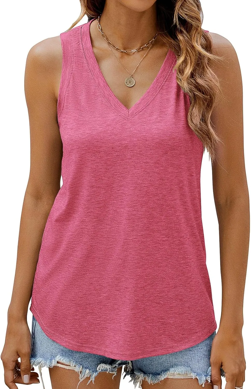 Sherosa Womens Tank Tops V Neck Summer Trendy Casual Loose Fit Flowy Sleeveless Shirts