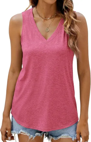 Sherosa Womens Tank Tops V Neck Summer Trendy Casual Loose Fit Flowy Sleeveless Shirts