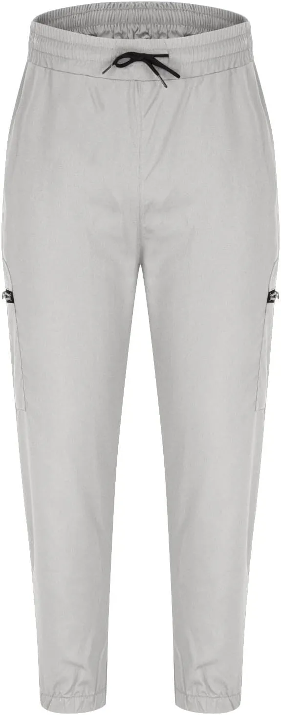 Sinzelimin Men Cargo Pants Fashion Drawstring Zipper Pockets Workwear Fishing Trouser Stretch Slim Fit Full Length Sweatpant