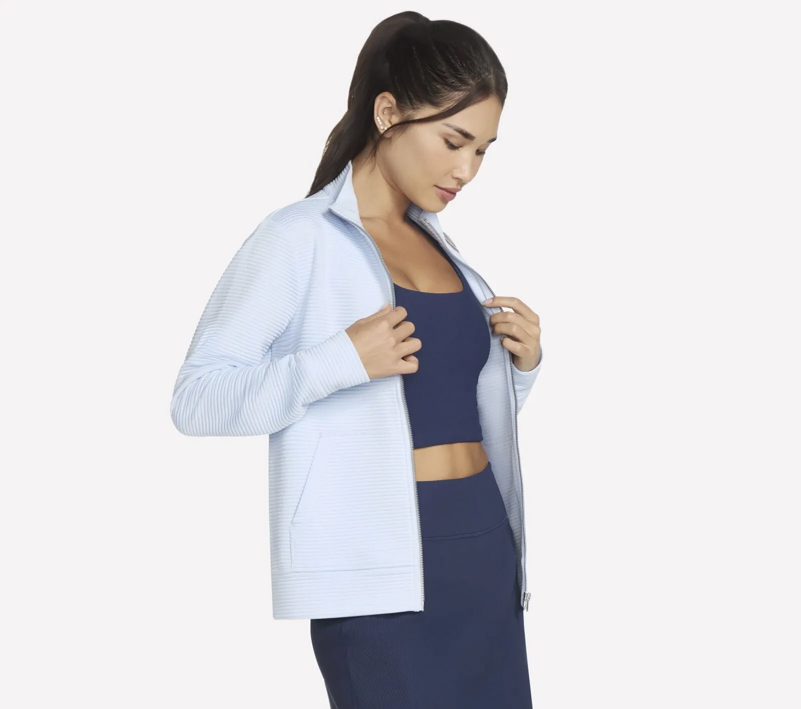 Skechers: The Hoodless Hoodie GO WALK Everywhere Jacket in Blue/Silver