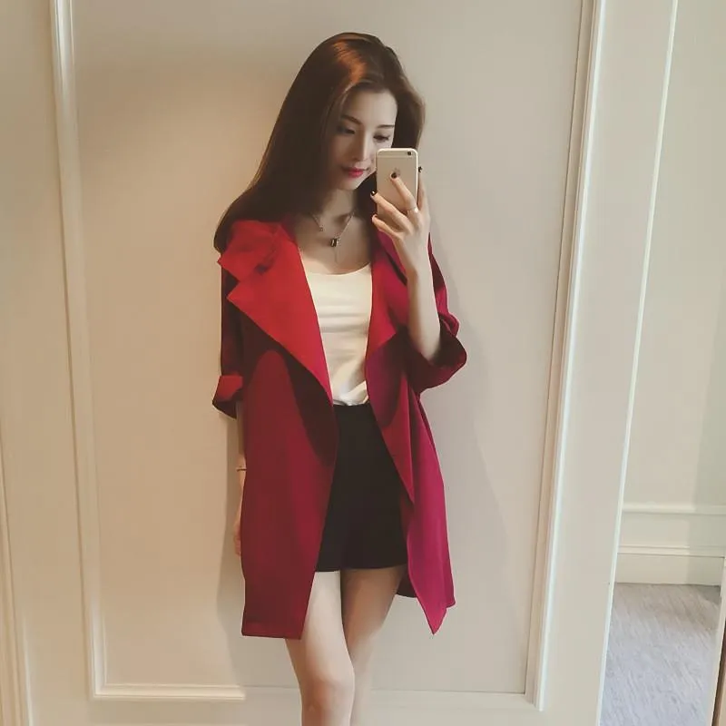 Slim 3/4 Sleeves Turn-down Collar Long Loose Coat
