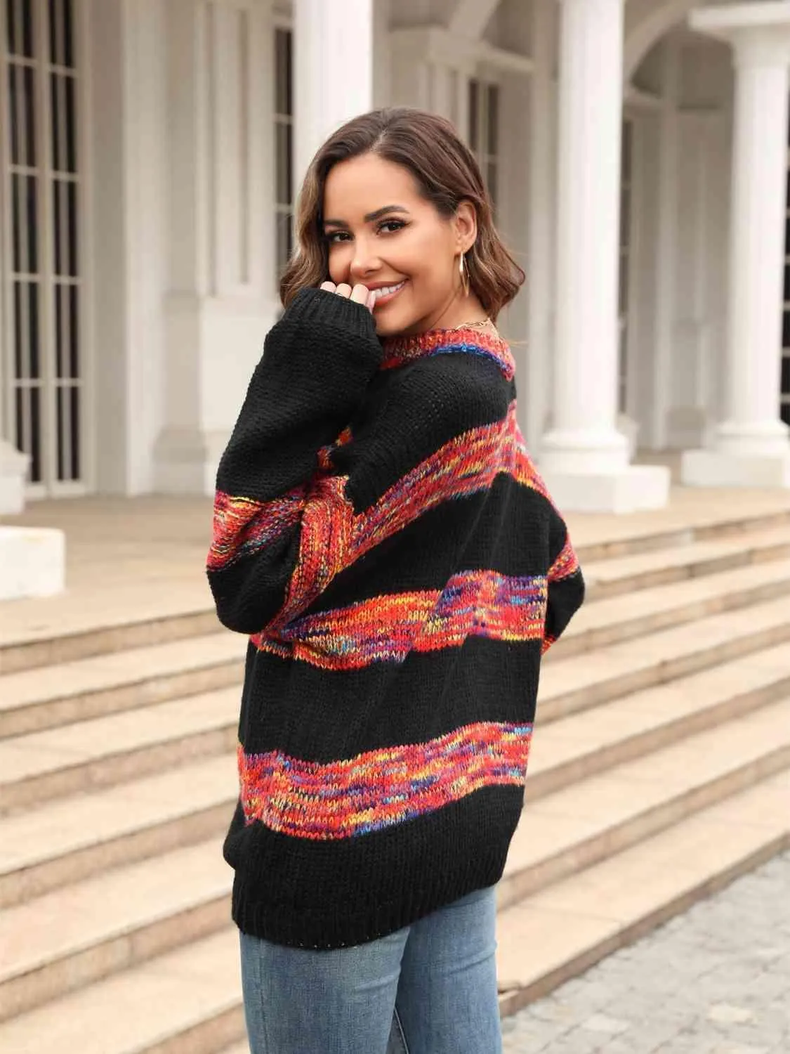 Snug In Style Striped Cable Knit Sweater