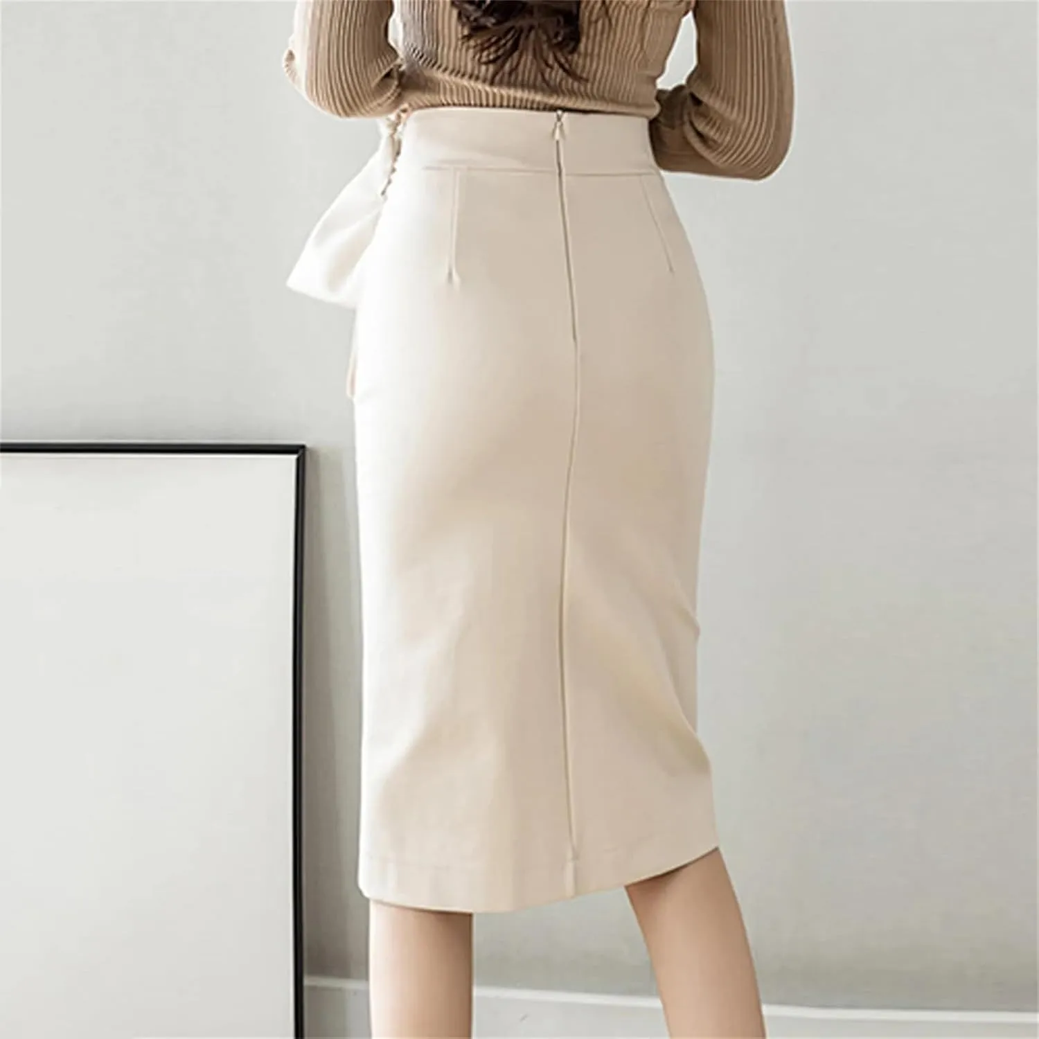 Spring Elegant Beading High Waist Skirts Women Office Lady Wrap Hip Midi Skirt