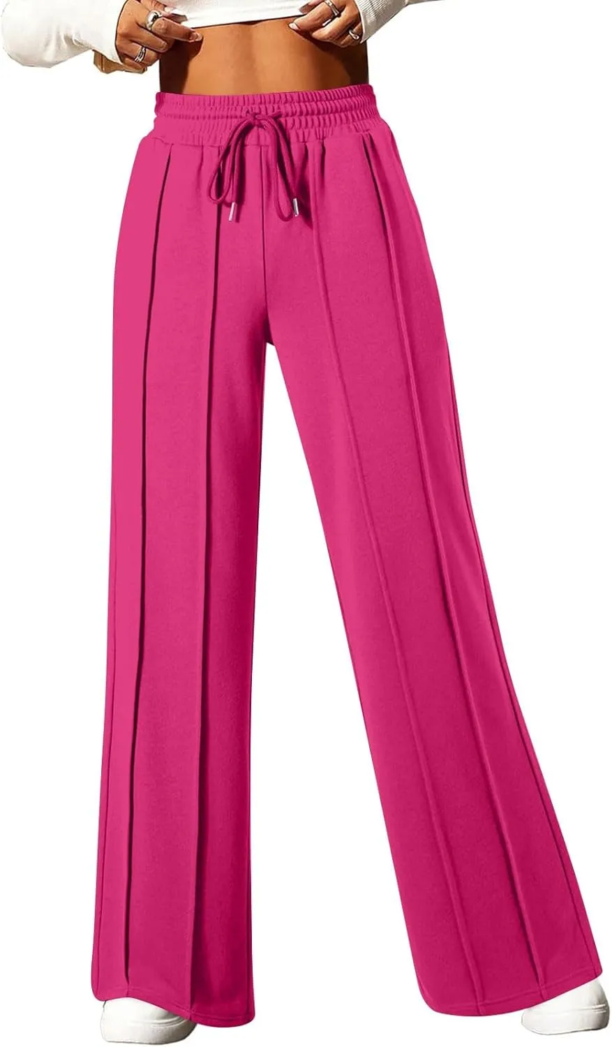 Straight Leg Sweatpants Women Baggy High Rise Elastic Waist Workout Pants with Pockets Stretchy Athletic Pants