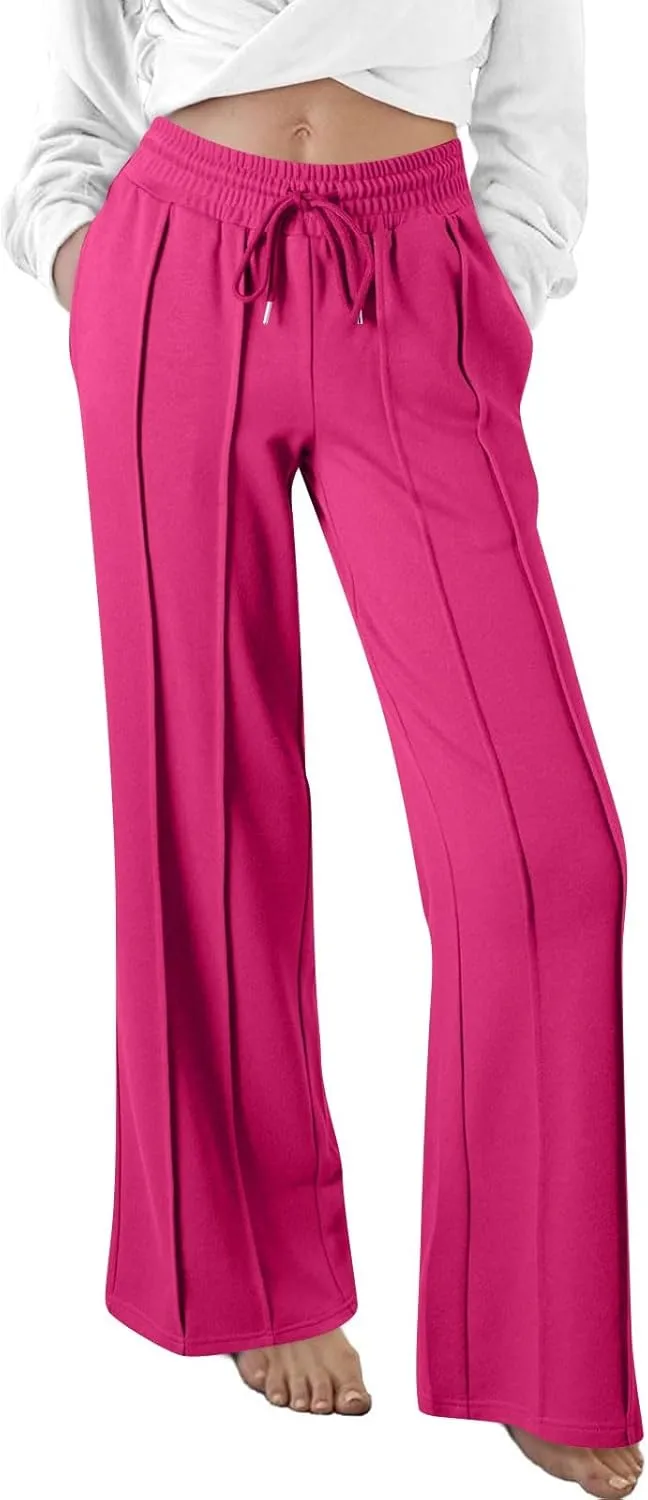 Straight Leg Sweatpants Women Baggy High Rise Elastic Waist Workout Pants with Pockets Stretchy Athletic Pants