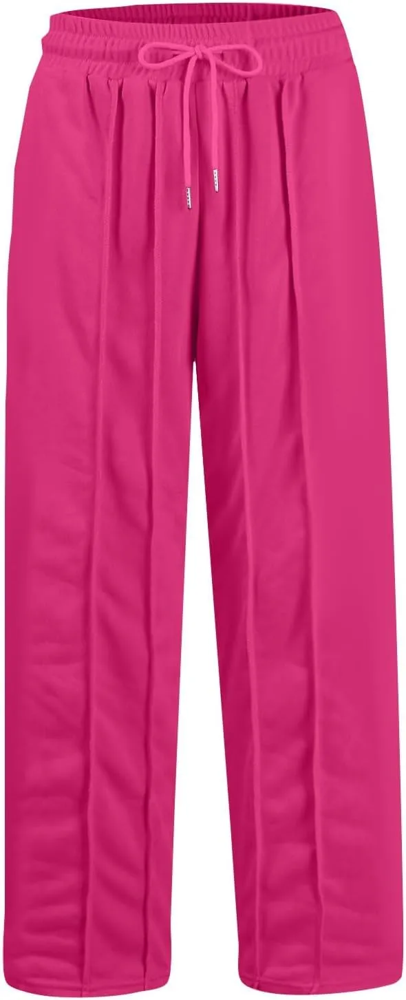Straight Leg Sweatpants Women Baggy High Rise Elastic Waist Workout Pants with Pockets Stretchy Athletic Pants