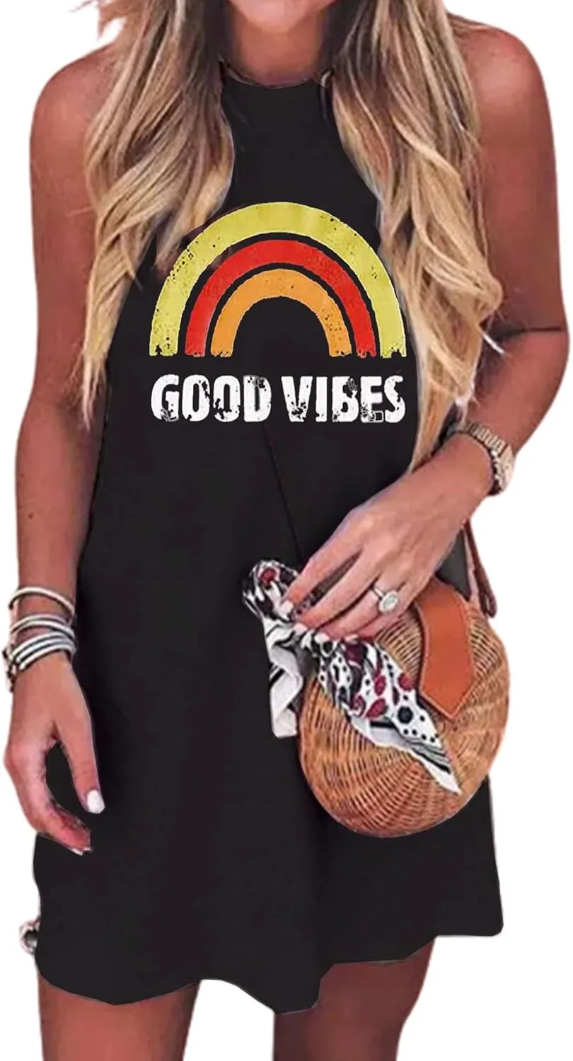 Sun Salt Sand Coconut Tree Tank Mini Dress for Women Casual Loose Sleeveless Beach Praty Shirts Summer Vacation Short Dress