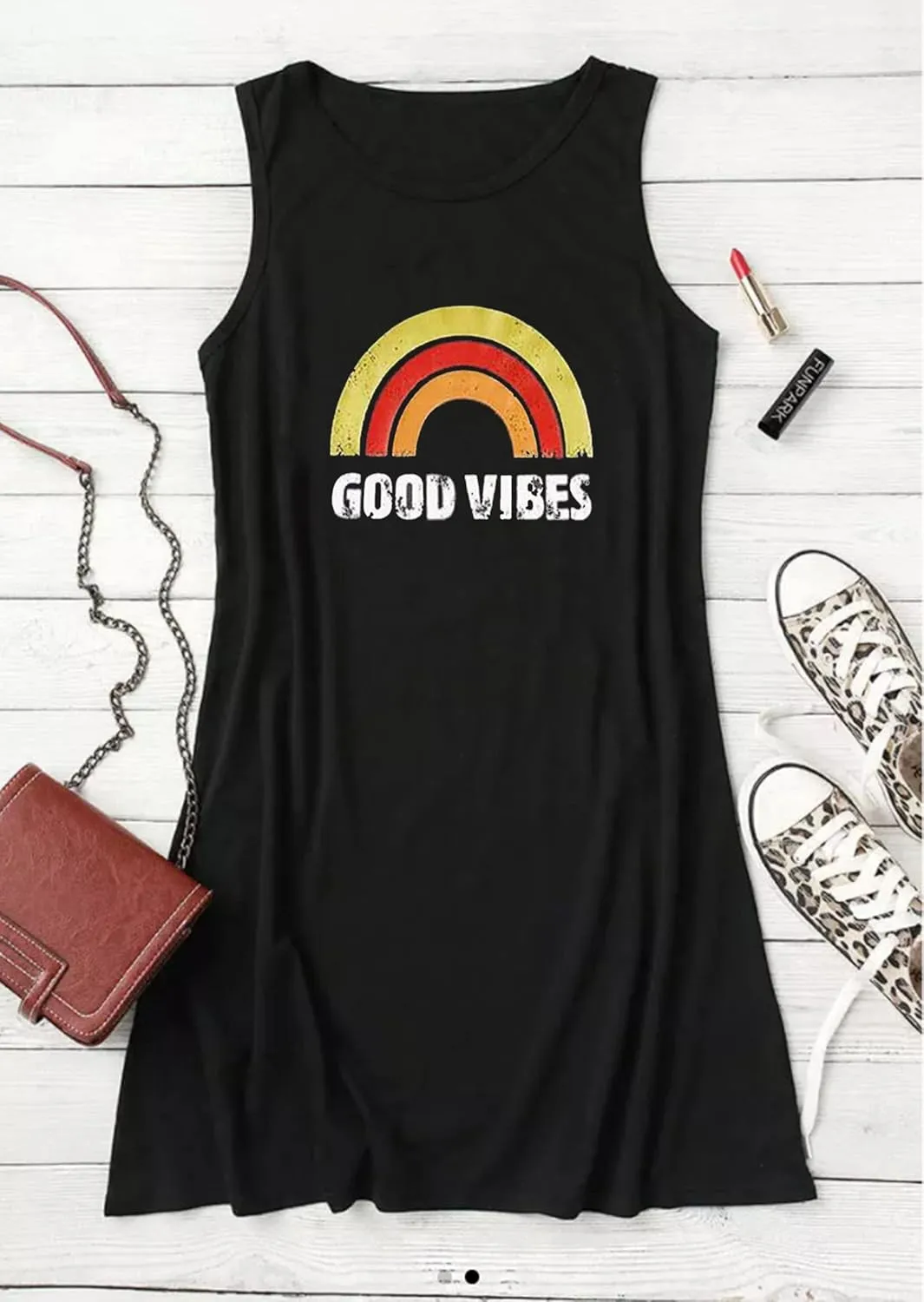 Sun Salt Sand Coconut Tree Tank Mini Dress for Women Casual Loose Sleeveless Beach Praty Shirts Summer Vacation Short Dress