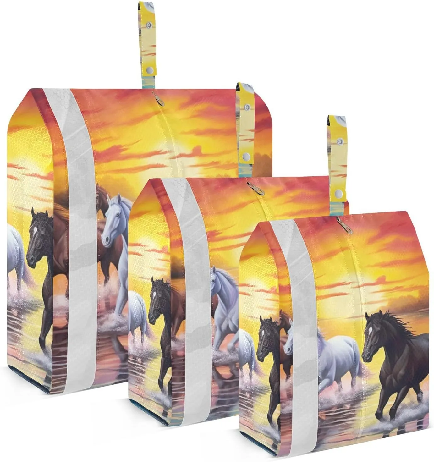 Sunset River Horses Packing Cubes Set of 3, Lightweight Travel Luggage Organizers Foldable Bags for Easy Packing and Organization