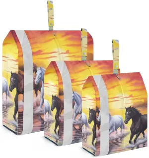 Sunset River Horses Packing Cubes Set of 3, Lightweight Travel Luggage Organizers Foldable Bags for Easy Packing and Organization
