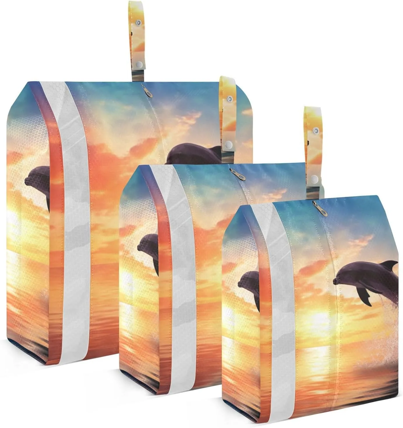 Sunset Sea Dolphin Packing Cubes Set of 3, Lightweight Travel Luggage Organizers Foldable Bags for Easy Packing and Organization