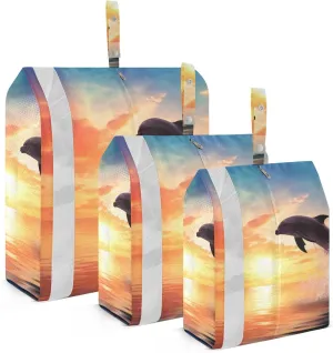 Sunset Sea Dolphin Packing Cubes Set of 3, Lightweight Travel Luggage Organizers Foldable Bags for Easy Packing and Organization