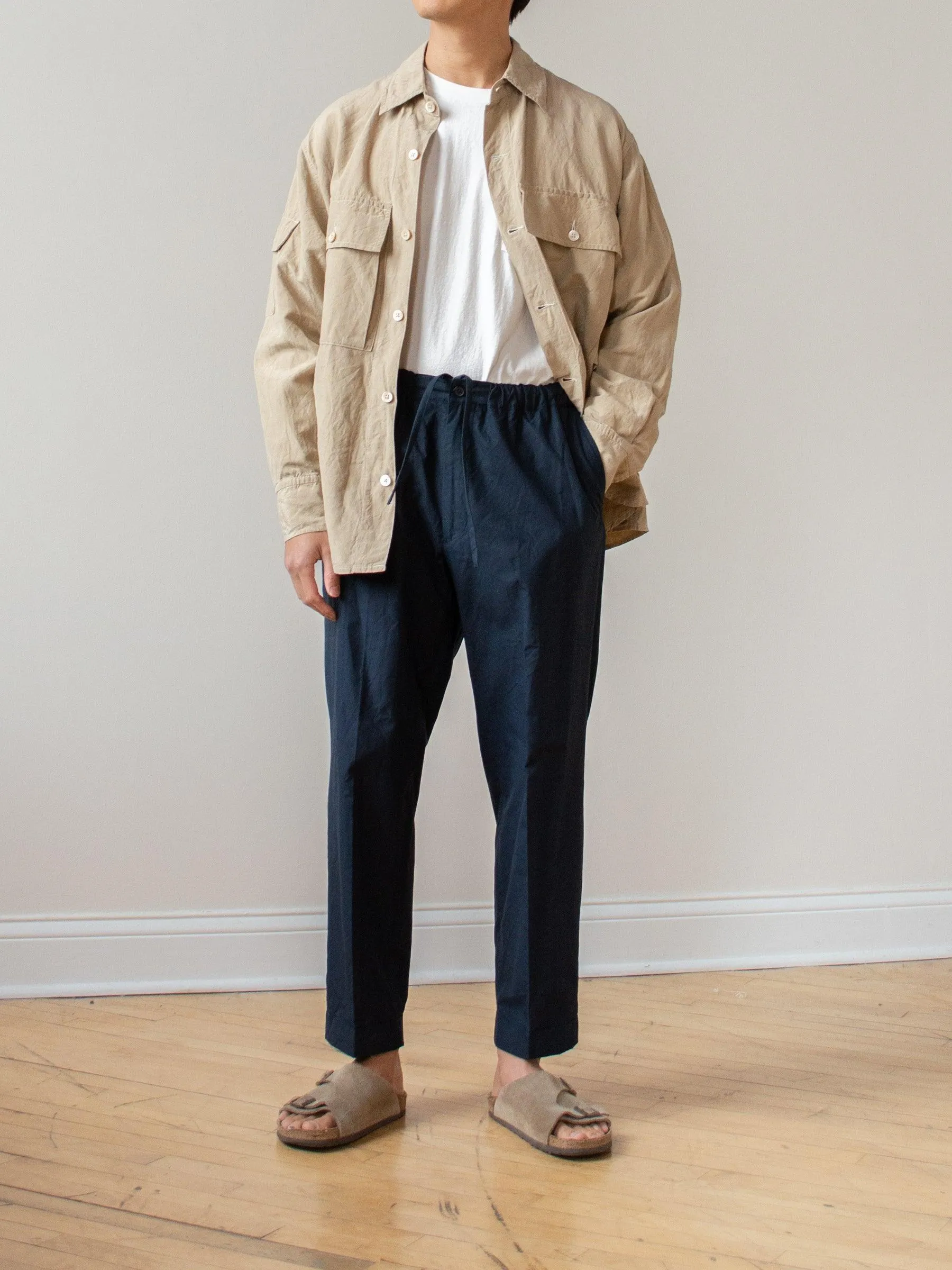 Super Hi-count Cotton Poplin Easy Trousers - Navy