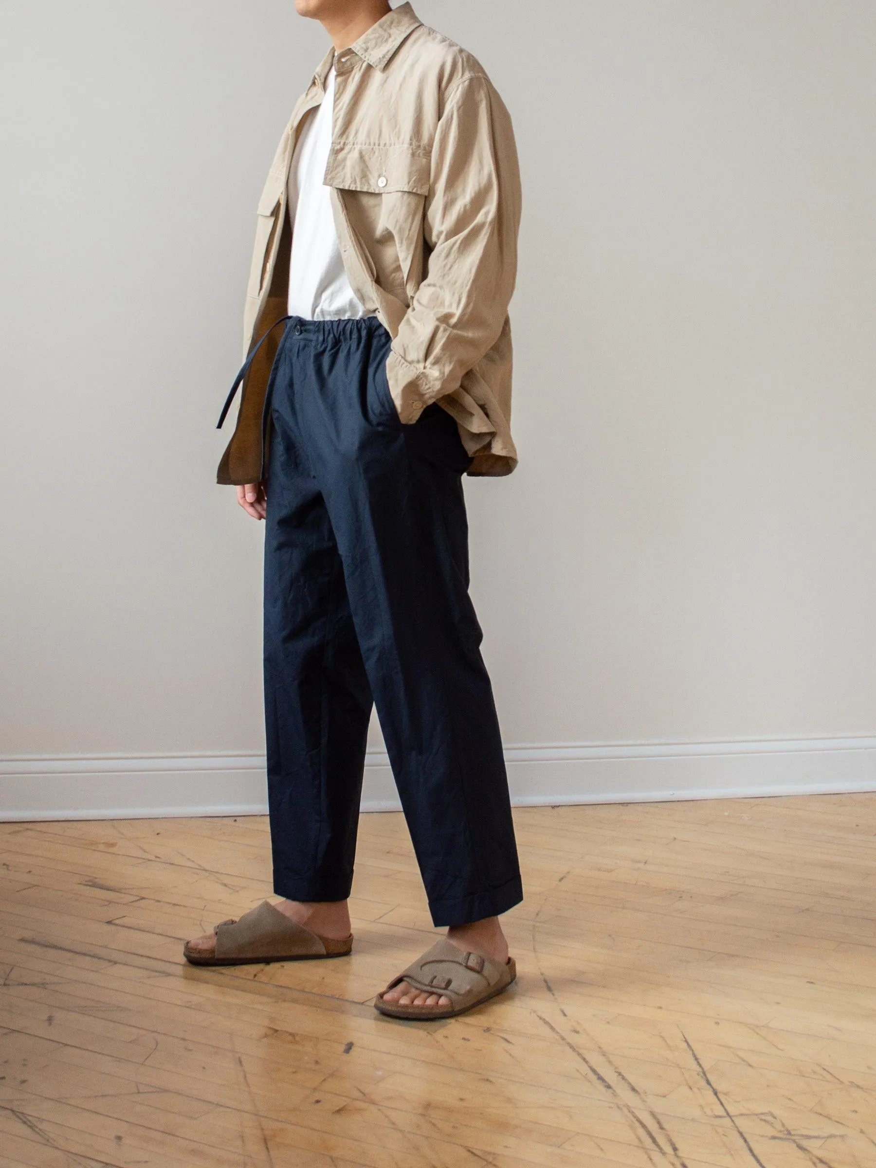 Super Hi-count Cotton Poplin Easy Trousers - Navy