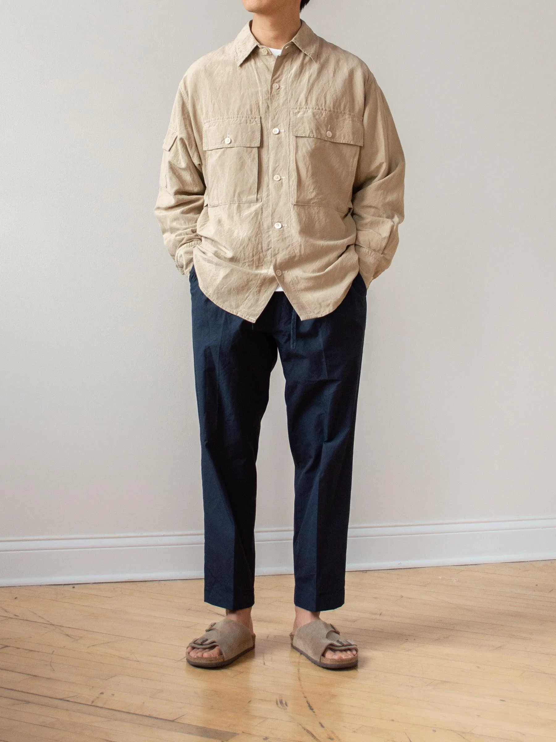 Super Hi-count Cotton Poplin Easy Trousers - Navy