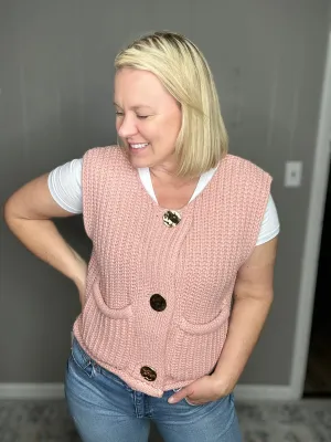 Sweater Vest Gold Buttons - Blush