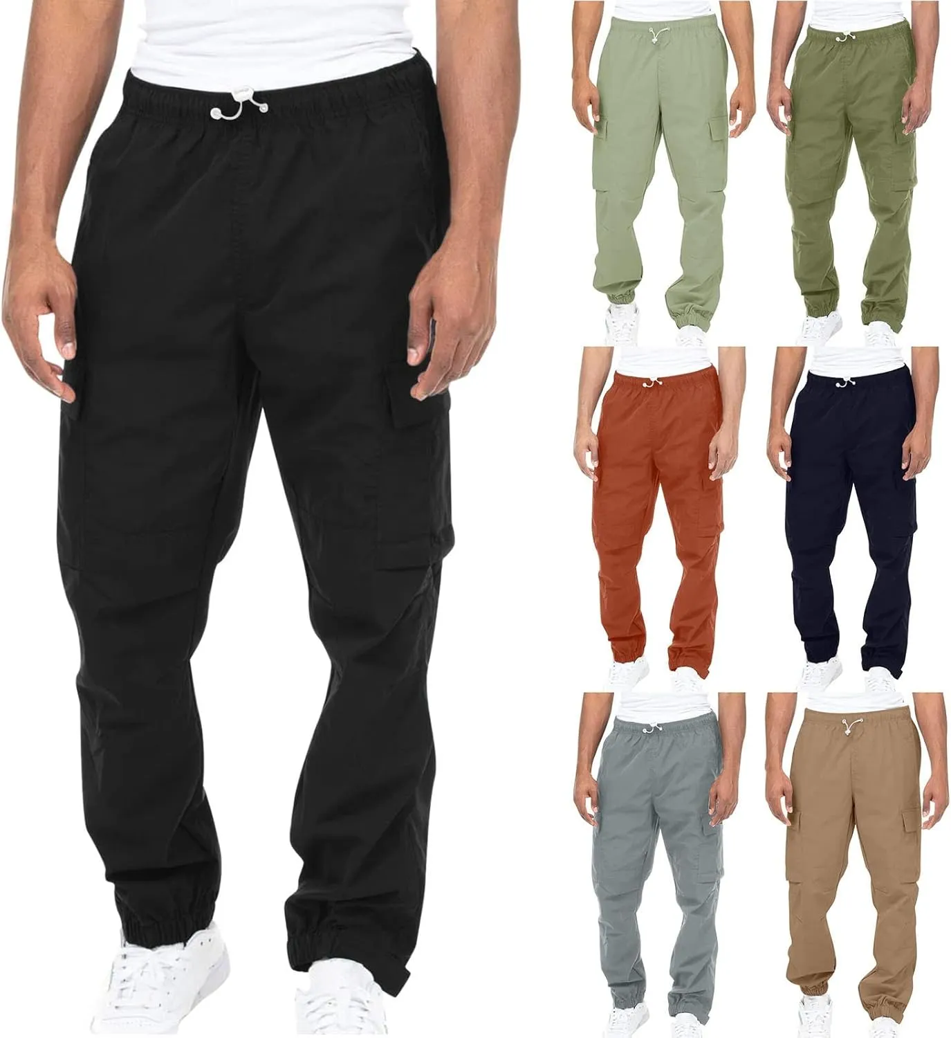 Sweatpant for Men with Pockets Workout Sports Pant Men's Cargo Pants Elastic Waist Joggers Solid Casual Multi Pockets