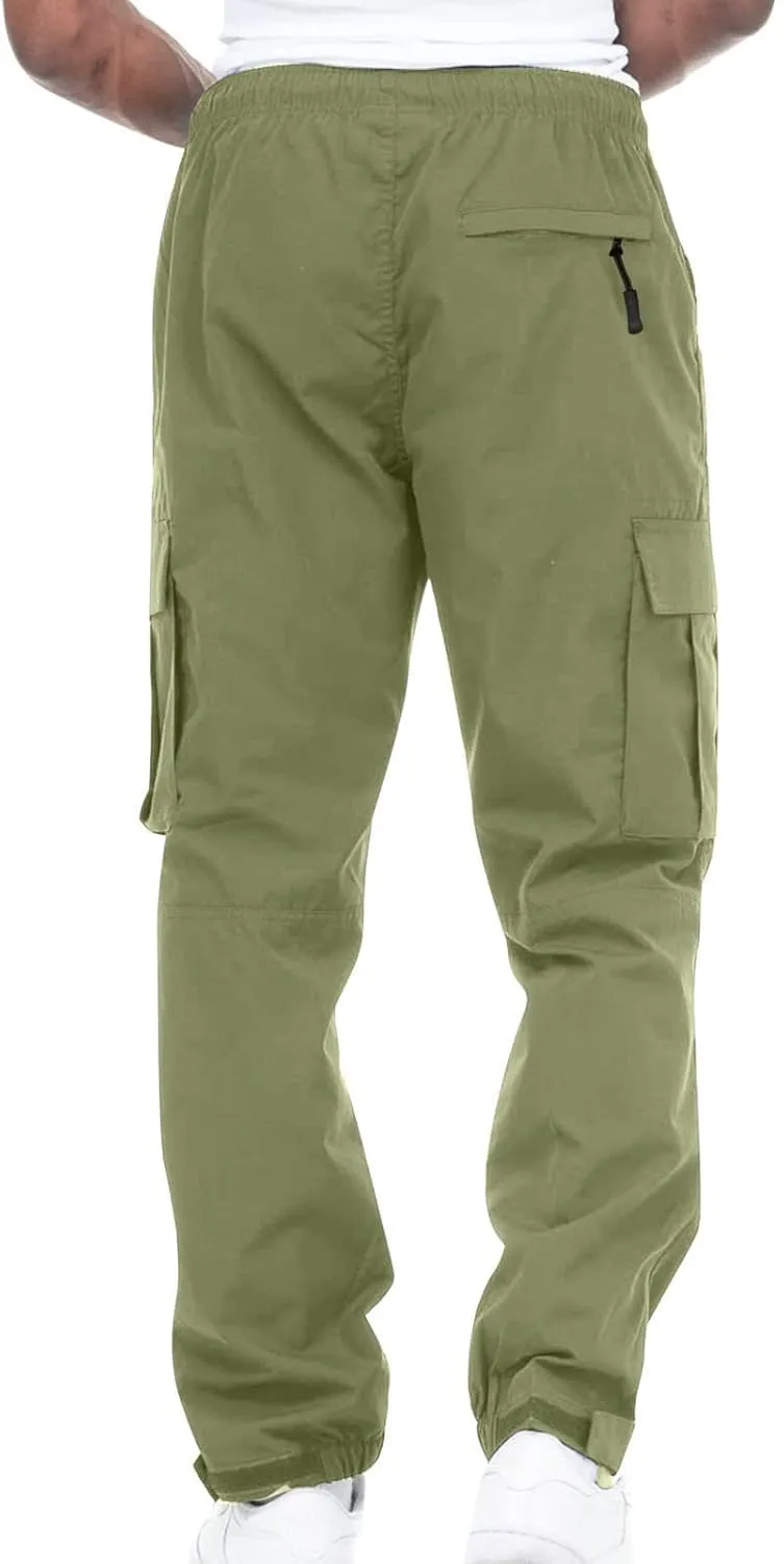 Sweatpant for Men with Pockets Workout Sports Pant Men's Cargo Pants Elastic Waist Joggers Solid Casual Multi Pockets