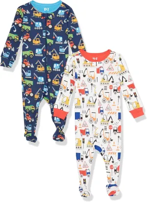 The Children's Place Baby Boys' and Toddler Snug Fit 100% Cotton Zip-Front One Piece Footed Pajamas 2-Pack