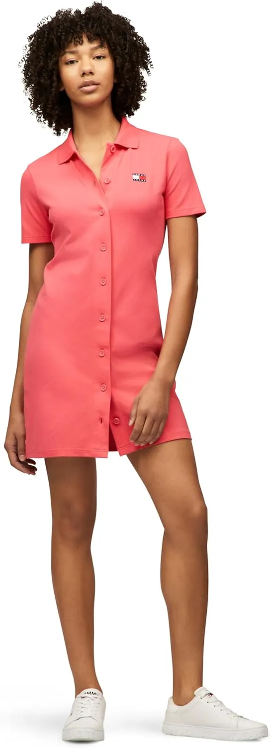 Tommy Jeans Women's Casual Mini Polo Shirt Dress with Logo Detail