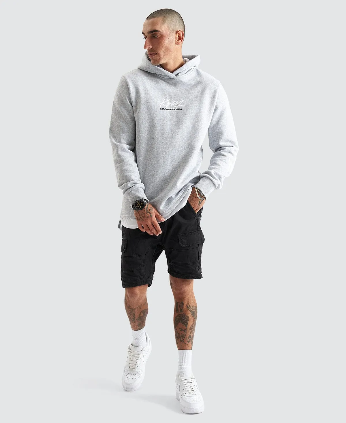 Trevor Hooded Layered Dual Curved Sweater Grey Marle