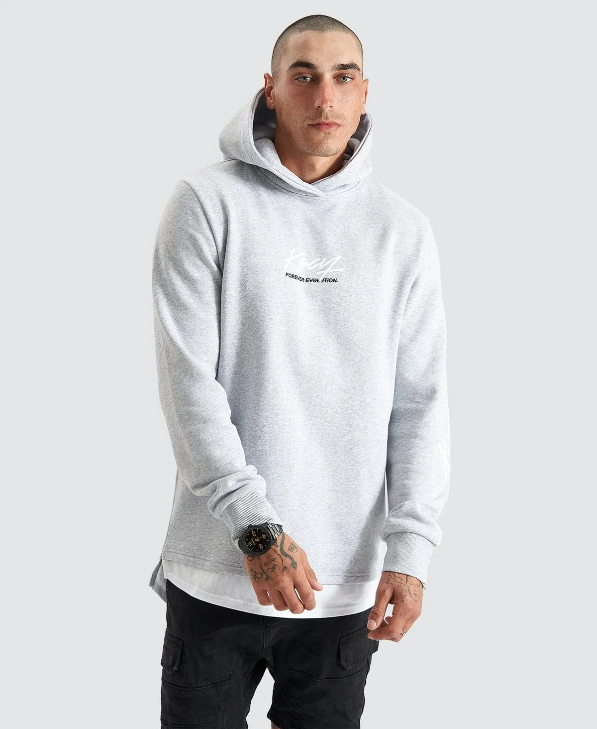 Trevor Hooded Layered Dual Curved Sweater Grey Marle