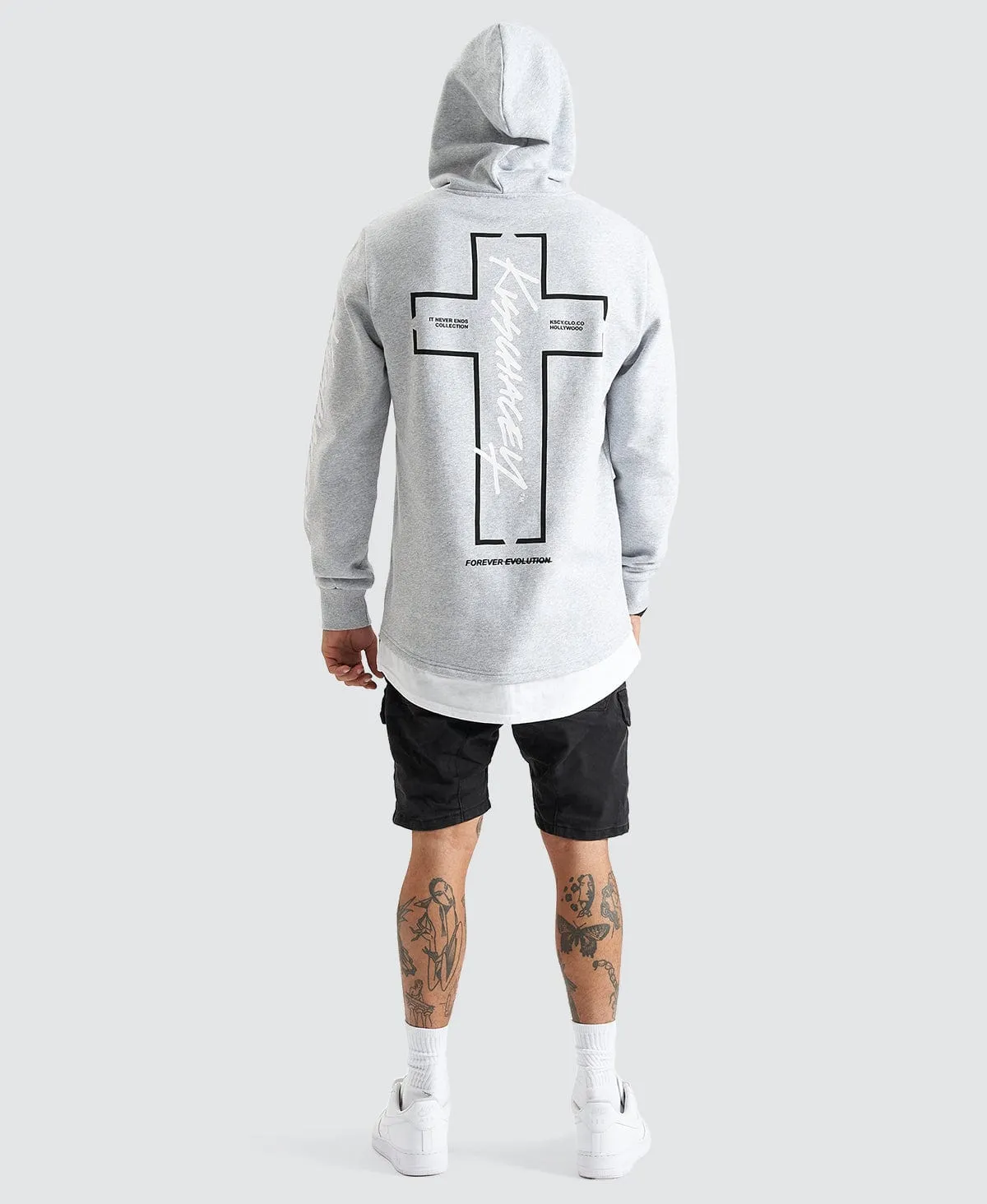 Trevor Hooded Layered Dual Curved Sweater Grey Marle