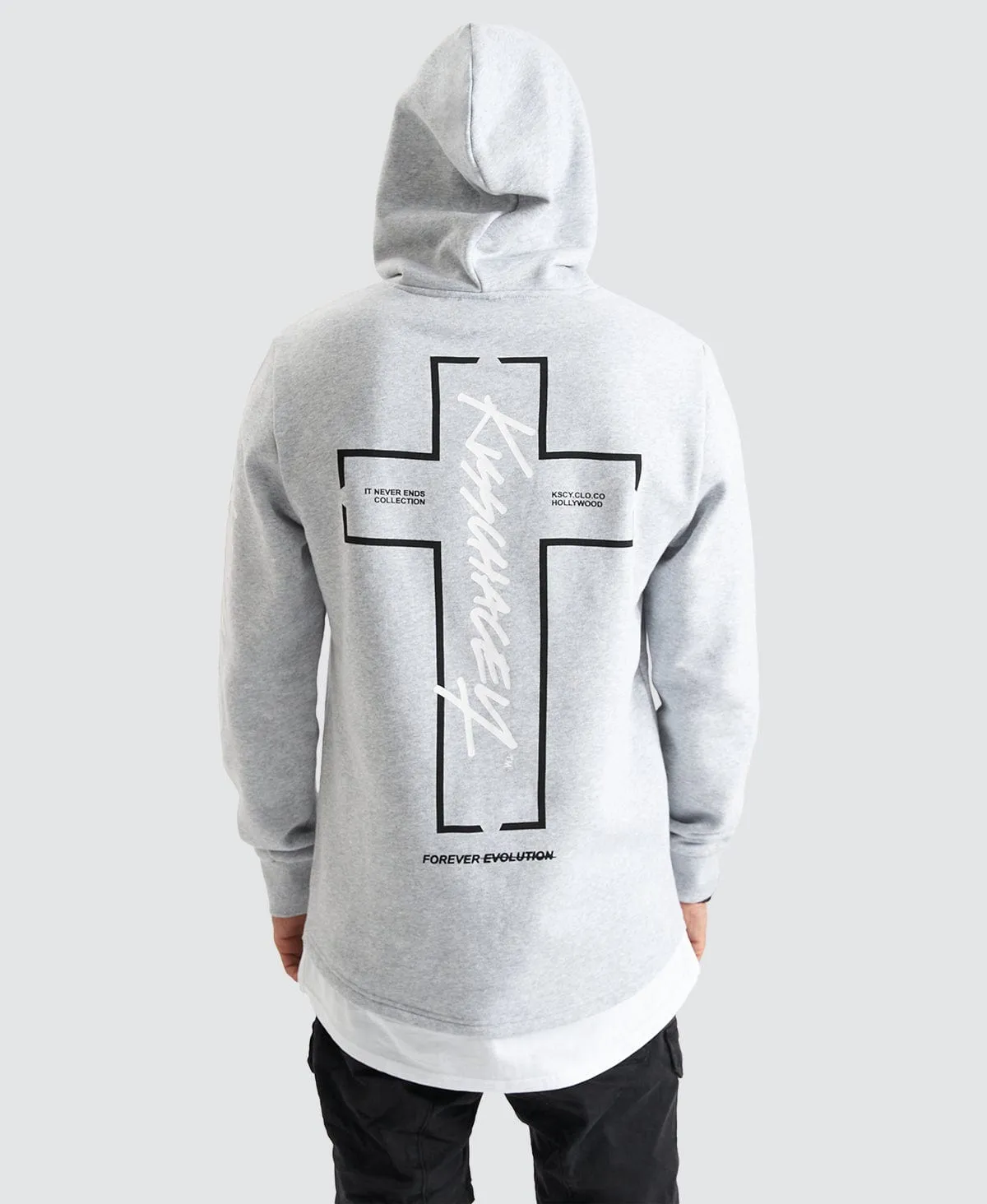 Trevor Hooded Layered Dual Curved Sweater Grey Marle