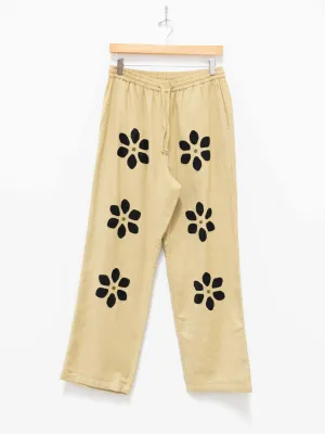 Twill Flower Cut Work Easy Pants - Beige