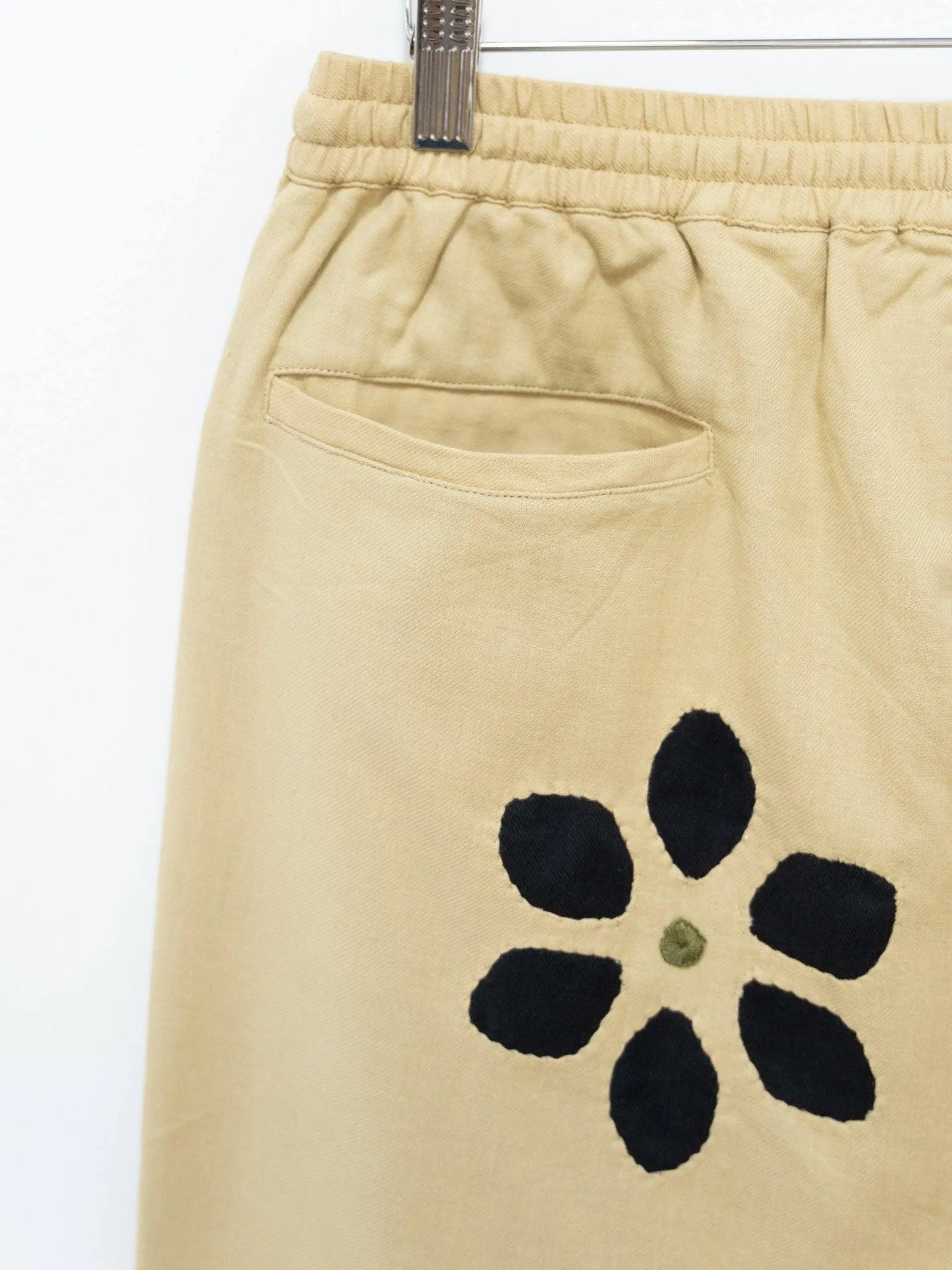 Twill Flower Cut Work Easy Pants - Beige