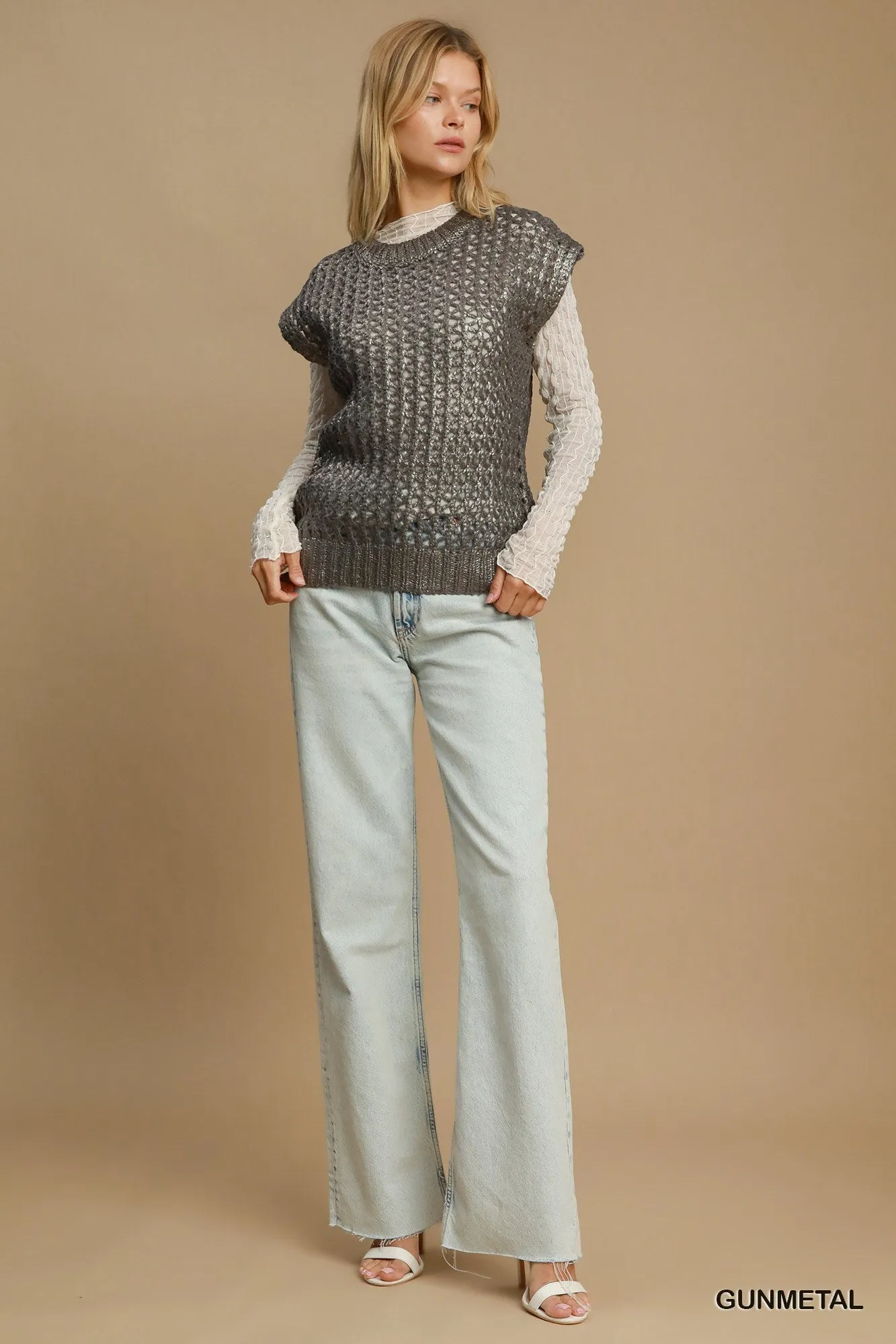Umgee Metallic Sweater Vest