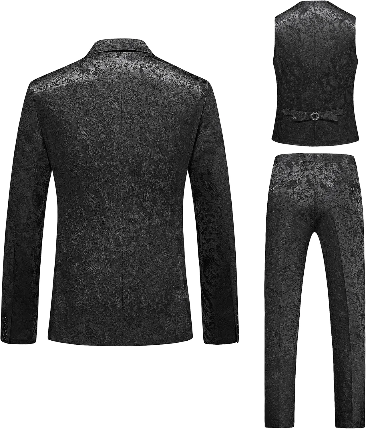 UNINUKOO Mens Suit 3 Piece Tuxedo for Men Paisley Floral Peak Lapel Double Breasted Blazer Vest Pants Set
