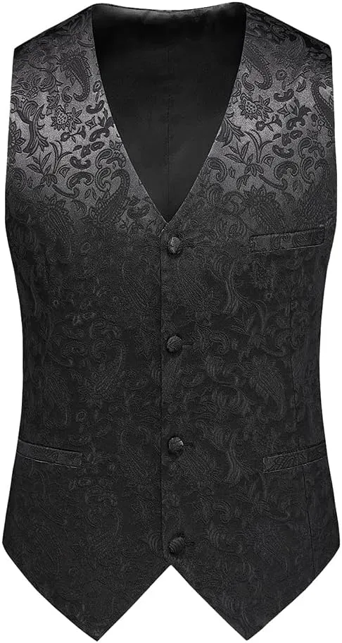 UNINUKOO Mens Suit 3 Piece Tuxedo for Men Paisley Floral Peak Lapel Double Breasted Blazer Vest Pants Set